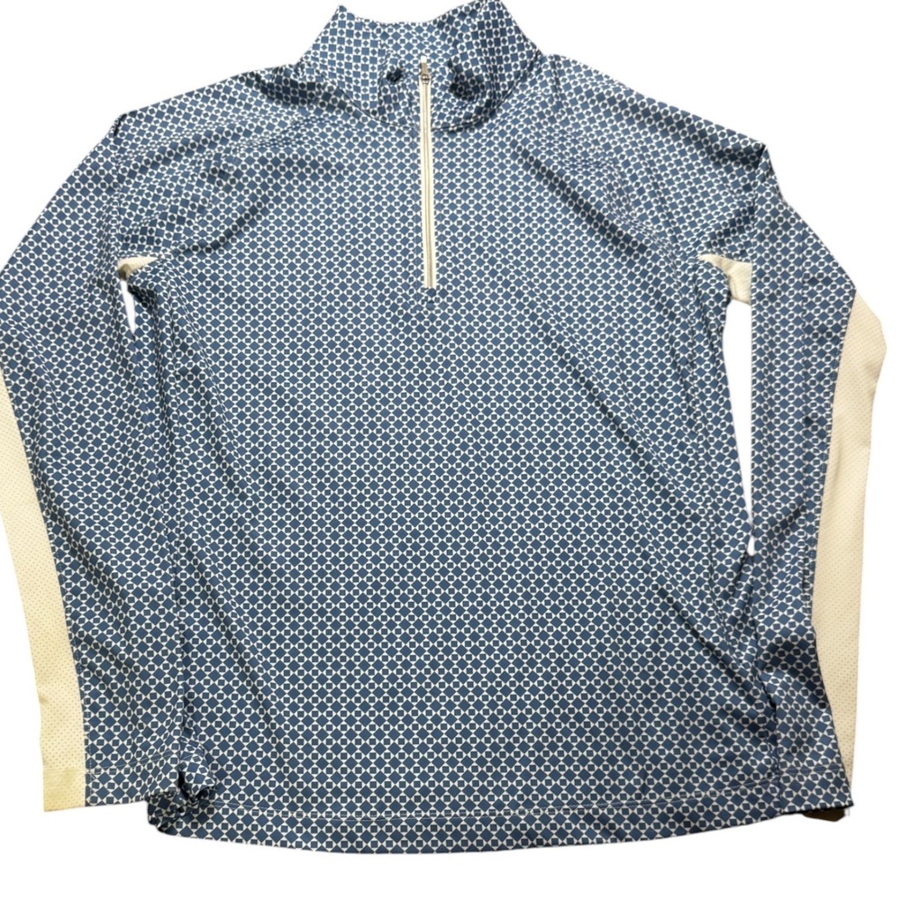 Lady Hagen Quarter Zip Pullover Womens Medium Blue White Geometric Golf Top Exc